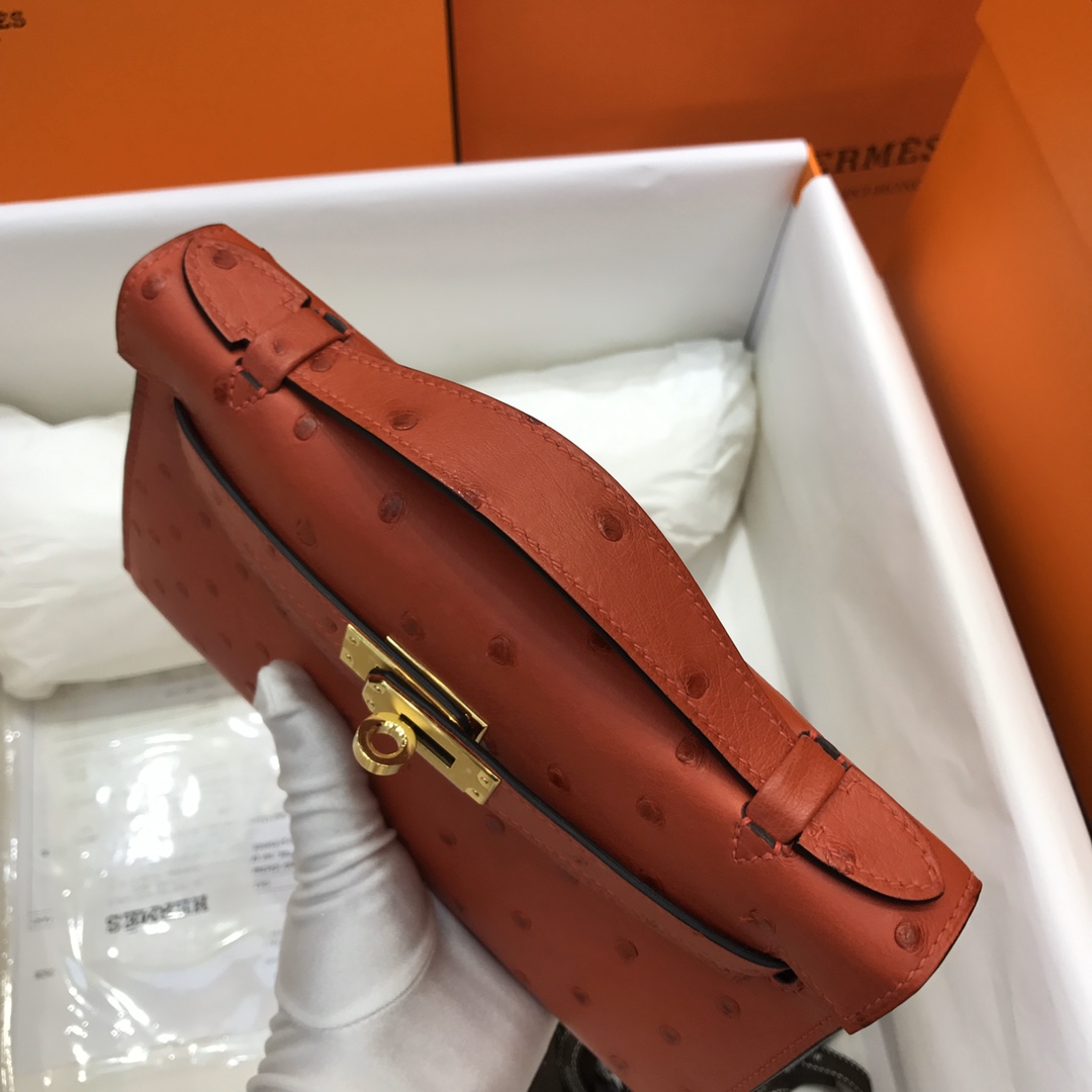 Hermes Mini Kelly Pochette 22cm Bag In Rogue Red Ostrich Leather